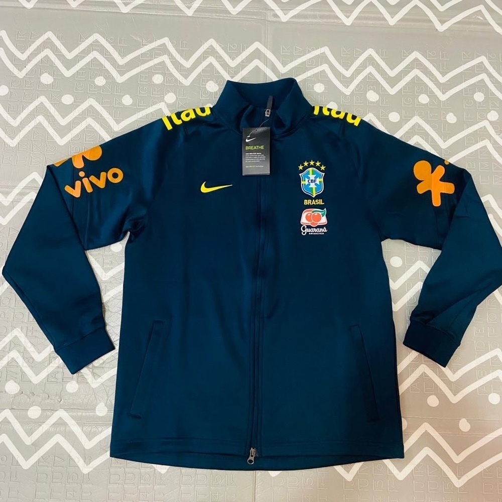 Nike brasil Brazil navy training pre match soccer jacket sweatshirt